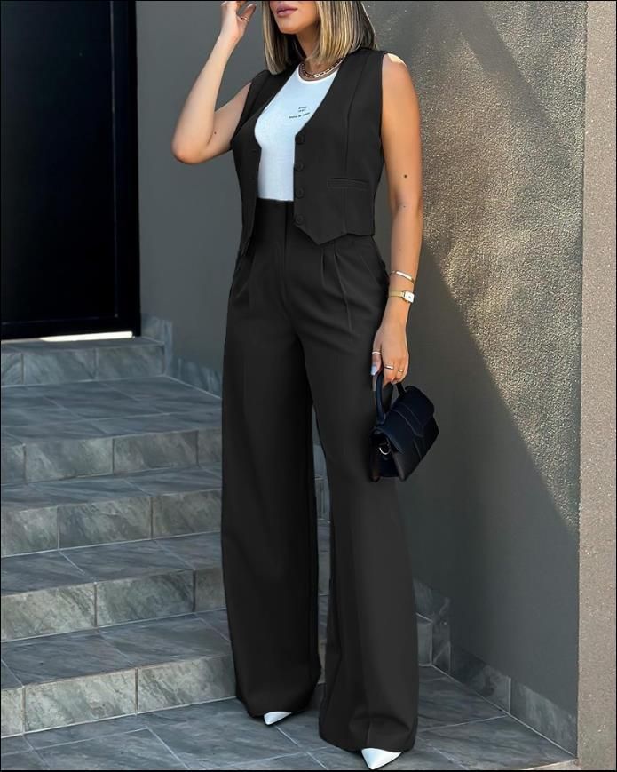 Women's fashion suit vest vest wide leg pants casual suit_ecoleips.com