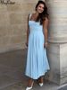 Hugcitar Elegant Square Collar Straps Backless Sexy Slim Pleated Midi Dress Summer Women Fashion Clothes Birthday Party Vacation_ecoleips.com