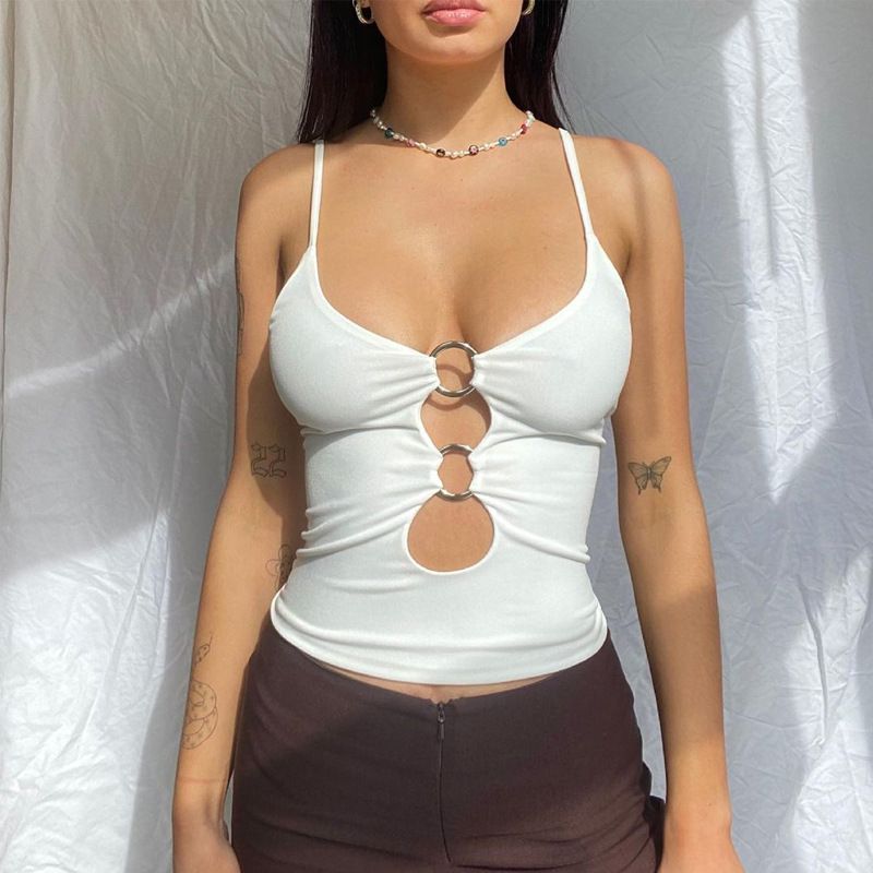 Women's Slim Fit Cropped Camisole Top Spring Fashion 2024 European American Style Chest Hollowed out Wholesale Clothing_ecoleips.com