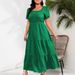 Women's Clothing Puff Sleeve Square Neck Back Pleated Short Sleeve Pocket Dress_ecoleips.com