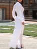 Freeacy Solid White Sexy Deep V-neck Shirt Dress 2025 Stylish Long Sleeves Split-side Long Evening Party Dresses For Women_ecoleips.com