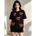 2026 Summer 100% Cotton Loose New Casual Design Pearl 3D Heart Short Sleeve T-Shirt Top_ecoleips.com