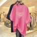 Pink Heart Shaped T-Shirt for Women Summer Short Sleeve mid Length Loose Fit Trendy Top_ecoleips.com