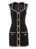 K High End Nail Bead Coarse Tweed Pearl Trimmed Sleeveless Dress With Cinched Waist And Socialite Style Short Skirt_ecoleips.com