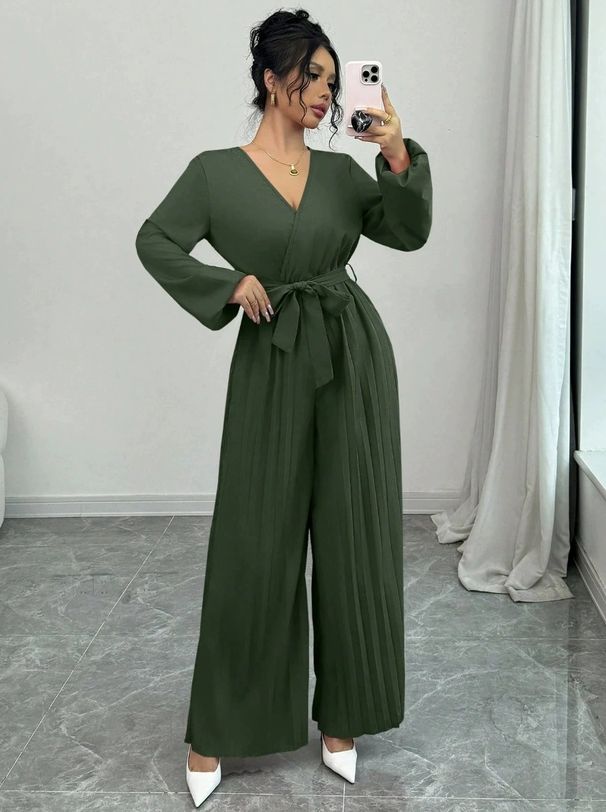 Women's Elegant Casual Bohemian Crossover Jumpsuit V-Neck Pleated European American Style Import Clothing_ecoleips.com
