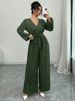 Women's Elegant Casual Bohemian Crossover Jumpsuit V-Neck Pleated European American Style Import Clothing_ecoleips.com