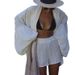 Women's Fashion Two Piece Set Style Cotton Tie Up Long Sleeved Cardigan Top And Shorts_ecoleips.com
