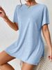 Women's Casual Solid Color Two Piece Set with Bat Sleeve round Neck T-Shirt And Tight Shorts Comfortable Slit Design_ecoleips.com