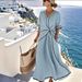European And American V-neck Fashion Elegant Commuter Striped Dress Printed Women's_ecoleips.com