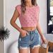 Instagram-style Real Shot Of Spring/summer European And American Hollow-out Leaf Cropped Knit Top For Vacation._ecoleips.com