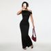 Voya Women's Sexy Socialite Style Dress, Summer Off Shoulder Slanted Neck Black Dress, Long Skirt_ecoleips.com
