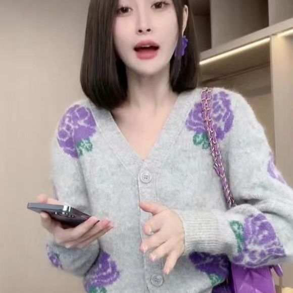 Popular Romantic Retro Floral Sweater Cardigan With A Unique Knitted Design, Niche Top Coat_ecoleips.com