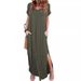 European And American Foreign Trade Hot-Selling Long Wish Summer Hot Sale V-Neck Pocket Slit Dress_ecoleips.com