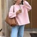 Women's Sweet Pink Round-Neck Sweater – Cozy Polyester Pullover With Shell-Inspired Details (S-XXXL)_ecoleips.com