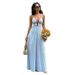 2026 Summer New Deep V-Neck Striped Vacation Dress, Bestseller, Backless Sleeveless Halter Neck Long Dress_ecoleips.com