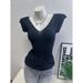 Women's Clothing Breathable Ribbed Knit Top – Flattering V-Neck Short Sleeve Blouse For Women_ecoleips.com