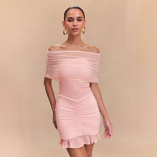 Luxury European American Style Women's Dress Strapless Pleated Mesh Patchwork Backless Slim Fit Elegant Slimming New 2025_ecoleips.com
