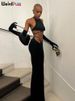 Weird Puss Hollow Straps 2 Piece Sets Woman Summer Sexy Solid Halter Backless Tops+Sequined Flared Pants Party Skinny Outfits_ecoleips.com