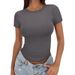 Women's Casual round Neck T-Shirt Summer Versatile Slim Fit Short Sleeve Top Sexy Style_ecoleips.com