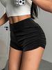 2026 New Black Shorts High Waist Peach Hip Short Pleated Tight Pants Solid Color Spicy Girl Shorts_ecoleips.com