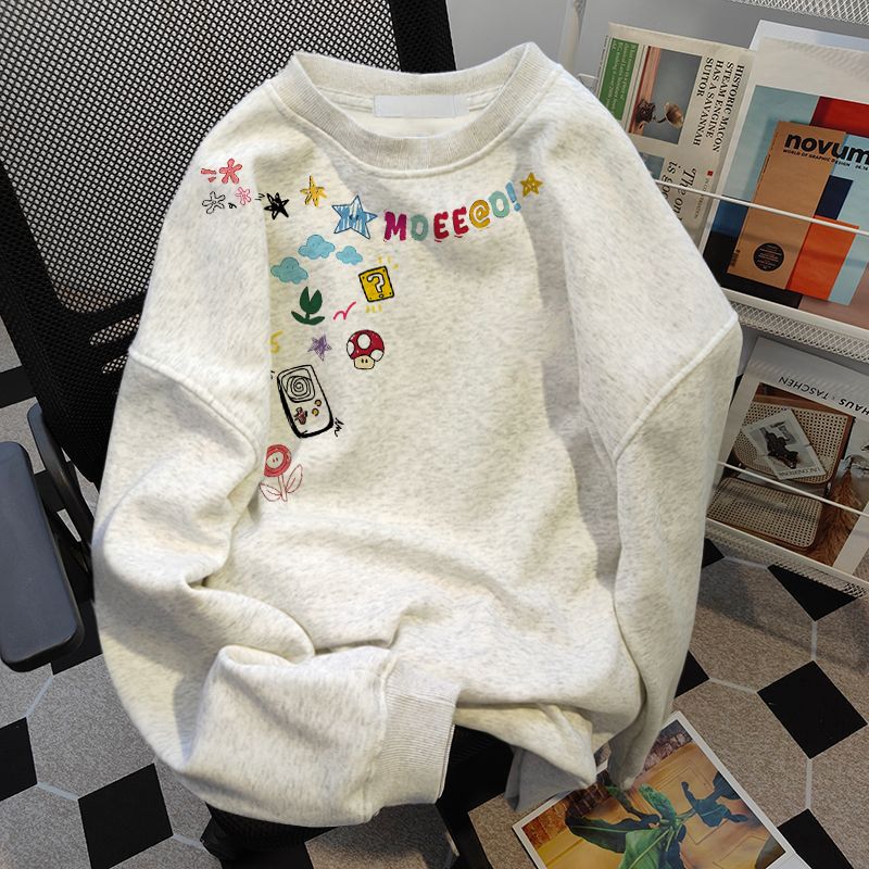 New 2025 Men's Fleece Lined Thickened Crew Neck Sweatshirt Comfortable Trendy Brand Autumn Winter Fashionable Sports Top Outerwear for Women_ecoleips.com