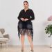 Plus Size Denim Mini Skirt With Fringe, High Stretch Washed Cotton Short Skirt For Women_ecoleips.com
