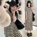 Summer New Korean Fashion Loose Striped Maternity Dress_ecoleips.com
