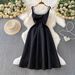 Elegant Long Dress For Evening Parties Square Neckline Fitted Waist Full Skirt_ecoleips.com