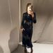 Elegant Temperament Fashion Black Long Cheongsam Dress Long Sleeve Lace Splicing Vintage Formal Party Evening Long Dress_ecoleips.com