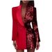 Women’s Clothing autumn new red sequined long sleeved stitching fashion casual trend V neck long sleeved slim professional skirt_ecoleips.com