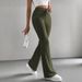 Women's Clothing Women's Solid Color Bell Bottom Pants Spring Autumn Casual Ribbed Knitted Slim Fit Fashionable All Match Trousers_ecoleips.com