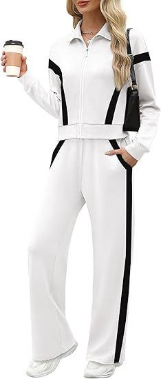 Women's Sporty Striped Lounge Set – Long Sleeve Color-Block Tracksuit (S-XXXL, Poly-Spandex Blend, Wrinkle-Free Chenille Fabric)_ecoleips.com