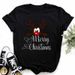 Merry Christmas Tree Santa Claus Simple Fashion Letter Loose Fit Short Sleeve T-Shirt For Women_ecoleips.com