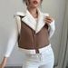Women's Reversible Faux Shearling Jacket With Lapel Collar & Diagonal Zipper - Cozy Winter Outerwear For Street Fashion (Brown, S-XXL)_ecoleips.com