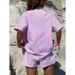 New Spring And Summer Casual Temperament Women's Striped Two-piece Short Sleeved Shirt Set_ecoleips.com