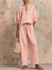 Spring/Summer Women's Casual Fashion Wide Leg Suit round Neck Zipper Detail Loose Fit European American Style Resort Look_ecoleips.com