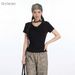 HeyHenry Women's Slim Fit Short Sleeve T-Shirt Dang Neckline Casual Solid Color Cropped Top for Fashionable Daily Wear_ecoleips.com