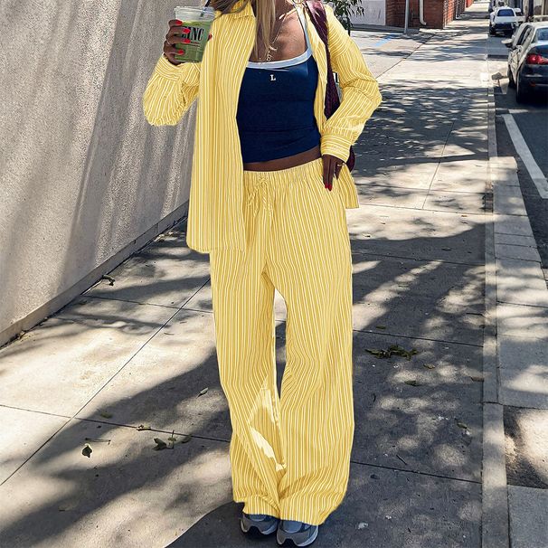 DiYun European American Casual Vacation Long-sleeve Shirt Straight Pants Set Women's Clothing 2025 Autumn And Winter_ecoleips.com