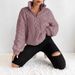 Women's Reversible Sherpa Fleece Zip-Up Hoodie - Plush Textured Pullover With Jacquard Floral Pattern, Oversized Casual Outerwear_ecoleips.com