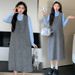 Autumn New Korean Fashion Gray Three-Dimensional Bow Wool Maternity Dress_ecoleips.com