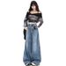 American High Street Design Splash Paint Graffiti Wide-Leg Jeans For Women, Autumn Vintage Distressed Post-Apocalyptic_ecoleips.com