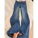 Dark Blue Bamboo-pattern Vintage Flared Jeans 2025, High-waisted, Trendy, Loose-fitting Bell-bottom Pants For Tall_ecoleips.com