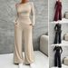 Y2K Women’s Matching Set – Slim Long Sleeve Top & Wide Leg Trousers (S-XL, Black/Dark Gray/Khaki/Wine Red/Dark Green/Brown/Dark Blue)_ecoleips.com