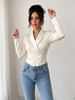 Elegant Style Women's Top, Thin Fashion Solid Color Beaded V-neck Long-sleeved Commuter Shirt, Daily Workplace Party_ecoleips.com