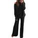 Cross-Border Autumn Winter New Solid Color Simple Batwing Sleeve Drawstring High Waist Wide Leg Long Pants Knitted_ecoleips.com