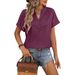 Women's V-Neck Button Down Short Sleeve T-Shirt - Soft Breathable Cotton Relaxed Fit Casual Top_ecoleips.com