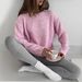 Women's Oversized Alpaca Wool Sweater – Soft Short-Sleeve Knit Pullover (One Size, Gray/Beige/Pink/Red/Green/Yellow/Brown)_ecoleips.com