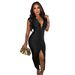 European And American Fashion Women's Slim Fit Dress Sexy Deep V Solid Color Summer New Arrival Direct Sale 20189_ecoleips.com