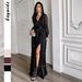 Women's Clothing Elegant Long Sleeved Belted Maxi Dress For Women European And American Style Autumn Party Wear_ecoleips.com