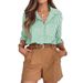 Women's Striped Button Down Shirt Dress Shirt Long Sleeve Casual Collared Office Work Shirt With Pockets_ecoleips.com